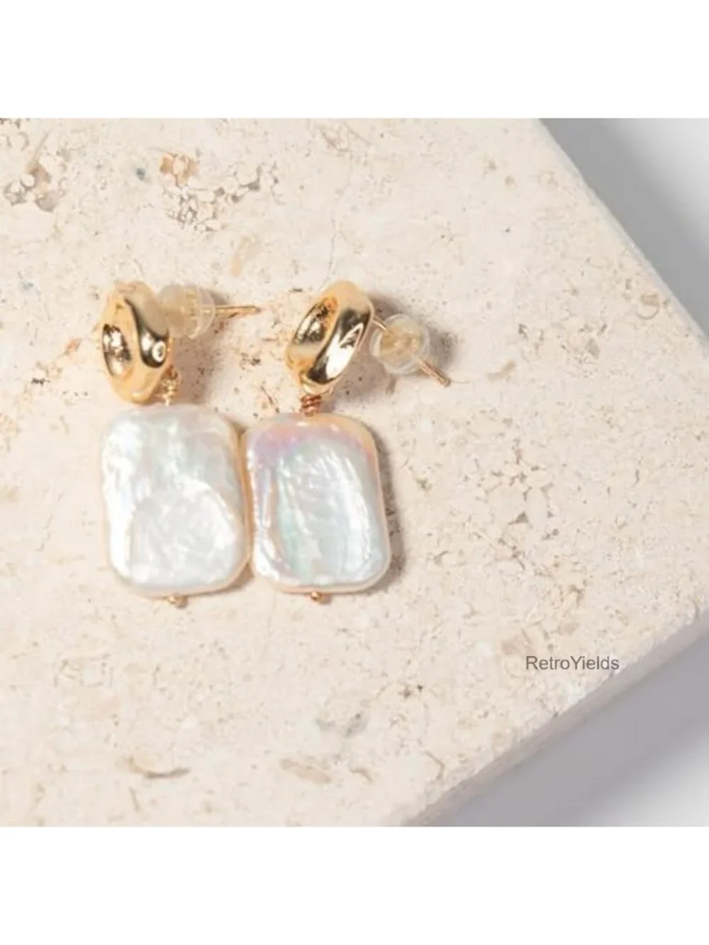 Baroque Pearl Drop Earrings 18K Gold Plated Dangle for Women